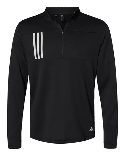 Adidas A482 Men's 3-Stripes Double-Knit Quarter-Zip Pullover — blank garment, front view