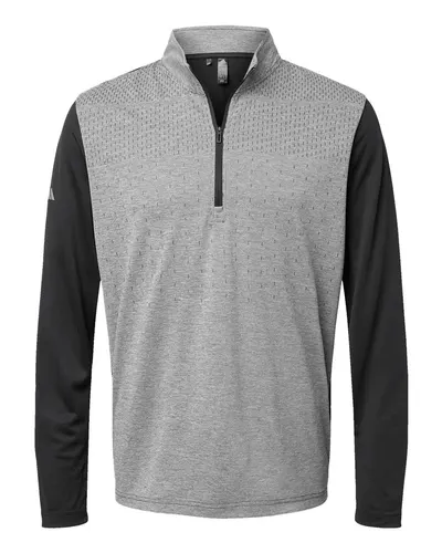 Adidas A522 Men's Ultimate365 Heather Block Print Quarter-Zip Pullover — blank garment, front view