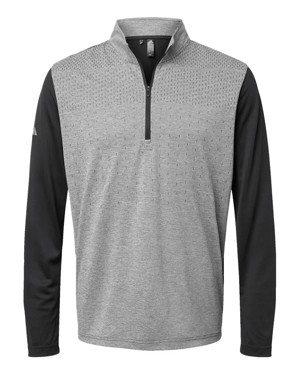 Adidas A522 Men's Ultimate365 Heather Block Print Quarter-Zip Pullover — blank garment, front view
