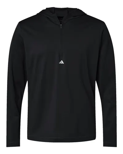 Adidas A596 Men's Lightweight Quarter-Zip Hooded Pullover — blank hooded sweatshirt, front view