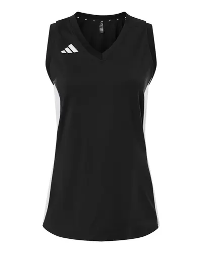 Adidas AT120 Women's Quickset V-Neck Sleeveless Jersey — blank tank top, front view