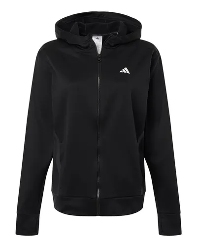 Adidas AT209 Women's Game & Go Fleece Full-Zip Hooded Sweatshirt — blank hooded sweatshirt, front view