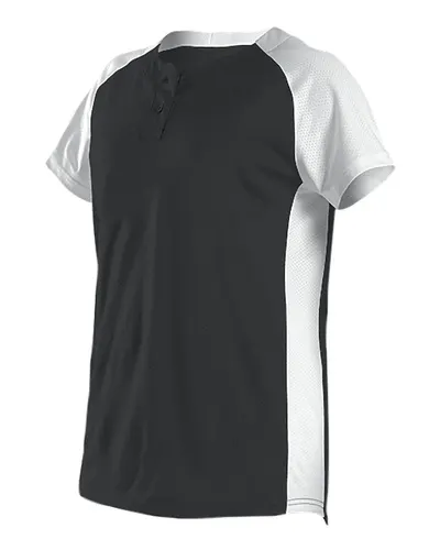 Alleson Athletic 522PDW Women's Two Button Fastpitch Jersey — blank t-shirt, front view