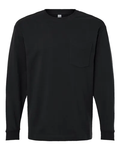 American Apparel 9410 Unisex Super Heavyweight Long Sleeve Pocket Tee — blank long sleeve tee, front view