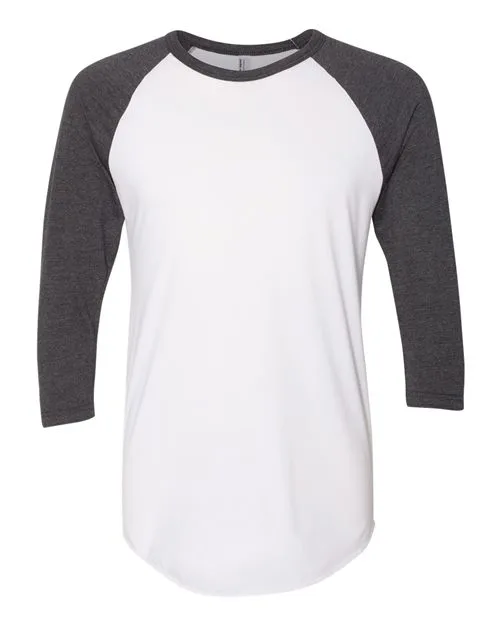 American Apparel BB453 Unisex USA-Made 50/50 Poly/Cotton Raglan Three-Quarter Sleeve Tee — blank t-shirt, front view