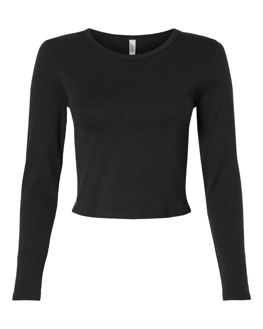 American Apparel BR2107 Women's Baby Rib Long Sleeve Cropped Tee — blank long sleeve tee, front view