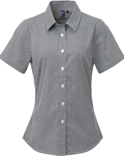 Artisan Collection by Reprime RP321 Women's Microcheck Gingham Short Sleeve Cotton Dress Shirt — blank woven shirt, front view