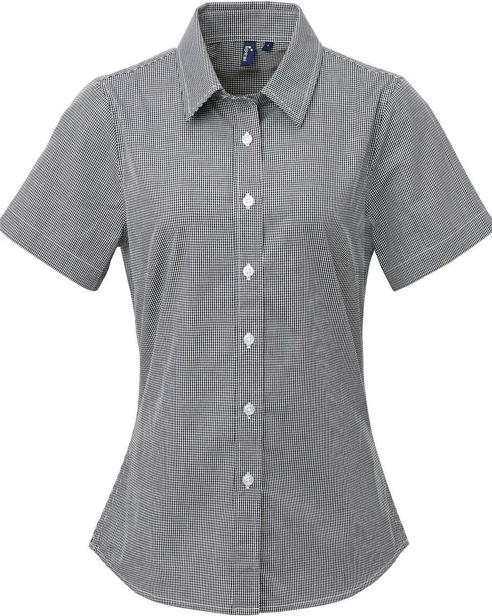 Artisan Collection by Reprime RP321 Women's Microcheck Gingham Short Sleeve Cotton Dress Shirt — blank woven shirt, front view