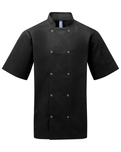 Artisan Collection by Reprime RP664 Unisex Ten Studded Front Short Sleeve Chef Coat — blank jacket, front view
