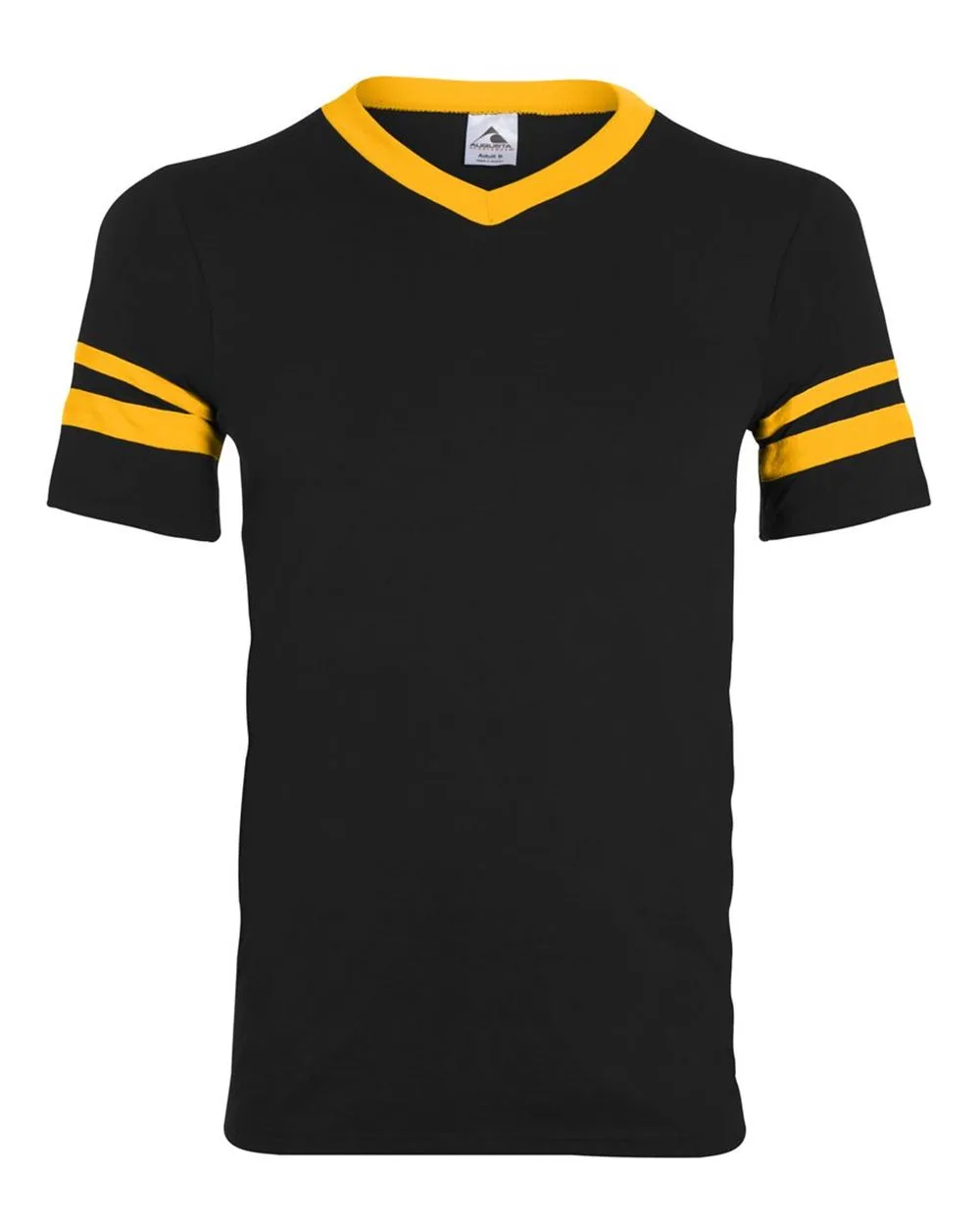 Augusta Sportswear 360 V-Neck Jersey with Striped Sleeves — blank t-shirt, front view