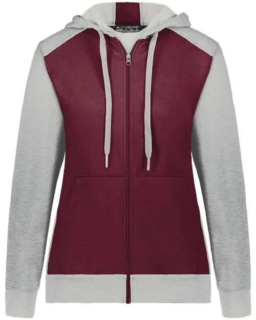 Augusta Sportswear 6901 Women's Eco Revive™ Three-Season Triblend Fleece Full-Zip Hooded Sweatshirt — blank hooded sweatshirt, front view