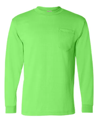 Bayside 1730 Unisex USA-Made 50/50 Long Sleeve Pocket T-Shirt — blank long sleeve tee, front view