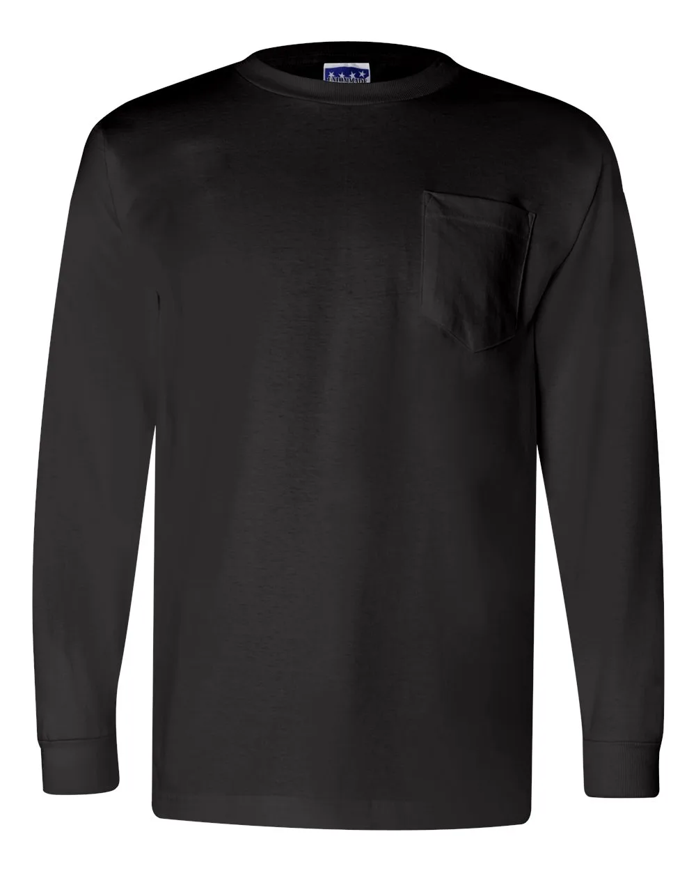 Bayside 3055 Unisex Union-Made Long Sleeve Pocket T-Shirt — blank long sleeve tee, front view