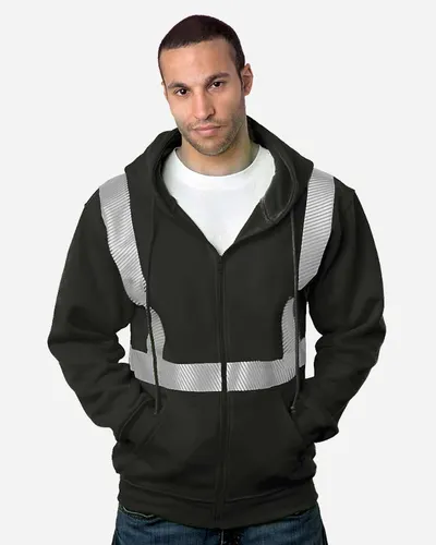 Bayside 3737 USA-Made Hi-Visibility Full-Zip Hooded Sweatshirt - Segmented Tape — blank hooded sweatshirt, front view