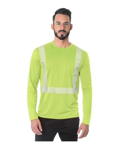 Bayside 3740 Unisex USA-Made Hi-Visibility Long Sleeve Performance T-Shirt - Segmented Tape — blank long sleeve tee, front view