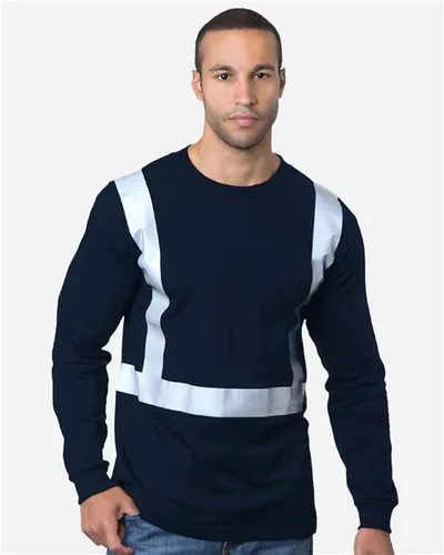 Bayside 3761 Men's USA-Made Hi-Visibility Long Sleeve T-Shirt — blank long sleeve tee, front view