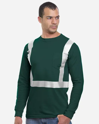 Bayside 3781 Unisex USA-Made High Visibility Long Sleeve Pocket T-Shirt — blank long sleeve tee, front view