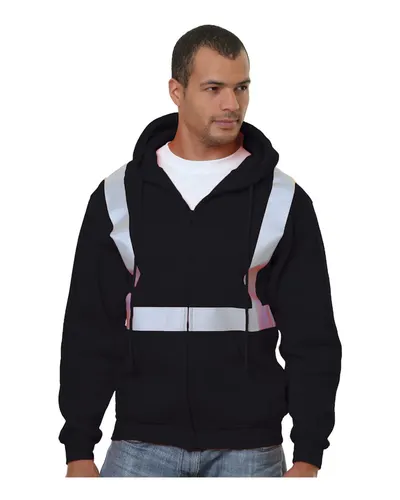 Bayside 3790 Men's USA-Made Hi-Visibility Full-Zip Hooded Sweatshirt — blank hooded sweatshirt, front view