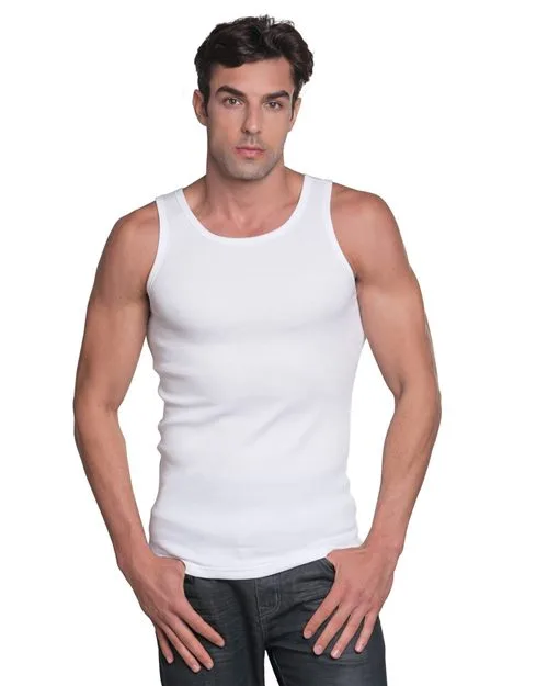 Bayside 4573 Unisex USA-Made 2x1 Ribbed Tank Top — blank tank top, front view