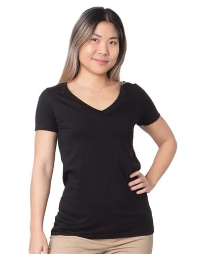 Bayside 5875 Women's USA-Made Fine Jersey V-Neck T-Shirt — blank t-shirt, front view