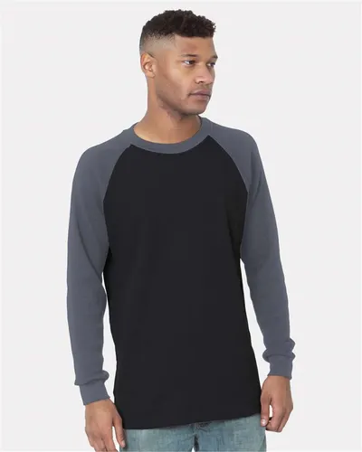 Bayside 8211 Men's USA-Made Heavyweight Waffle Knit Thermal Raglan T-Shirt — blank t-shirt, front view