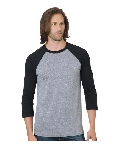 Bayside 9525 Unisex Triblend Three-Quarter Sleeve Raglan T-Shirt — blank t-shirt, front view