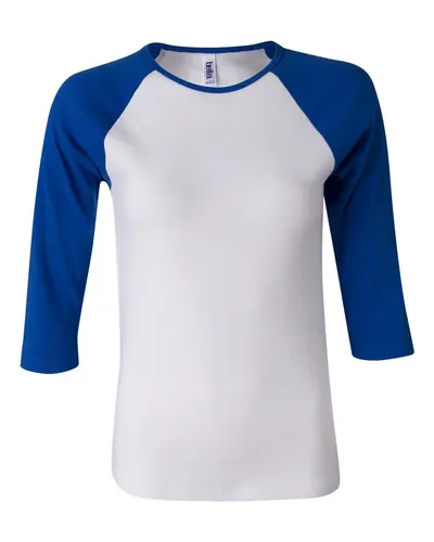 BELLA + CANVAS 2000 Women’s 1X1 Baby Rib Raglan Three-Quarter Sleeve Tee — blank t-shirt, front view