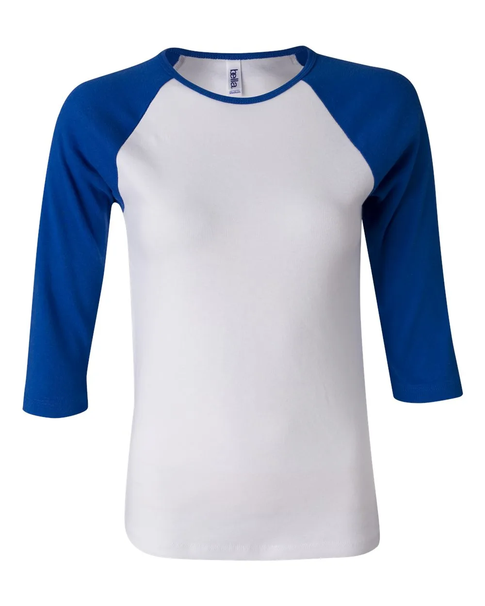 BELLA + CANVAS 2000 Women’s 1X1 Baby Rib Raglan Three-Quarter Sleeve Tee — blank t-shirt, front view