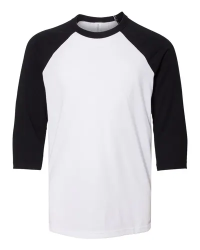 BELLA + CANVAS 3200Y Youth Three-Quarter Sleeve Baseball Tee — blank t-shirt, front view
