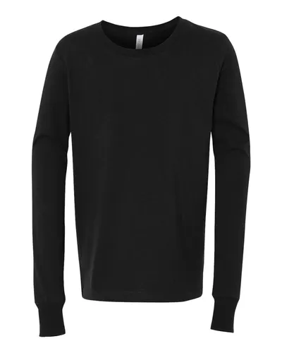 BELLA + CANVAS 3501Y Youth Jersey Long Sleeve Tee — blank long sleeve tee, front view
