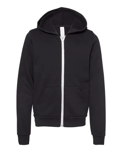 BELLA + CANVAS 3739Y Youth Sponge Fleece Full-Zip Hoodie Sweatshirt — blank hooded sweatshirt, front view