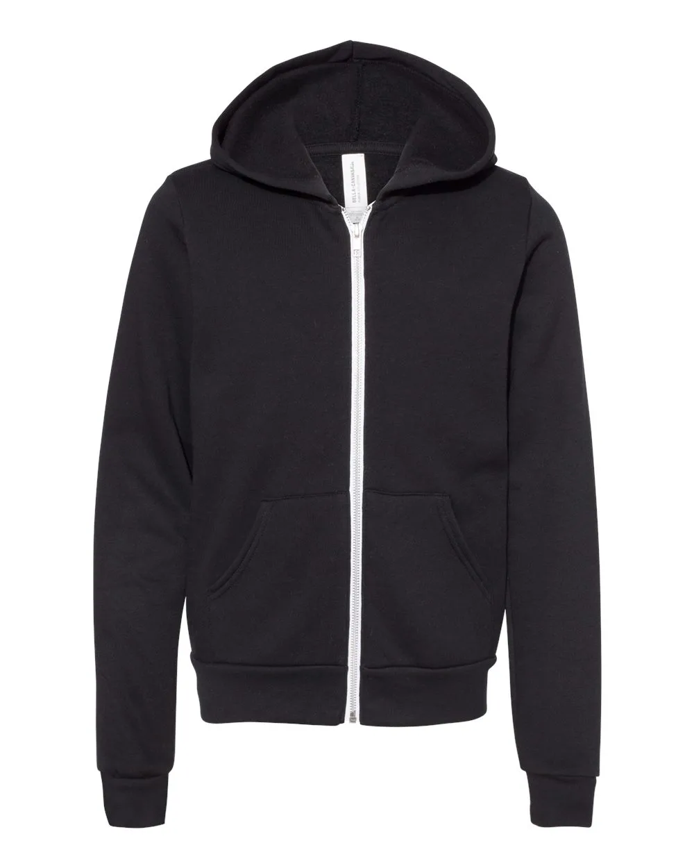 BELLA + CANVAS 3739Y Youth Sponge Fleece Full-Zip Hoodie Sweatshirt — blank hooded sweatshirt, front view