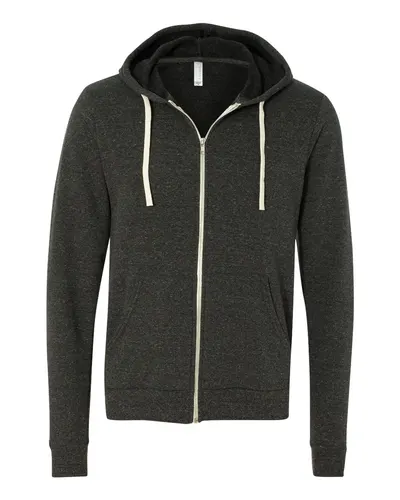 BELLA + CANVAS 3909 Unisex Triblend Sponge Fleece Full-Zip Hoodie Sweatshirt — blank hooded sweatshirt, front view