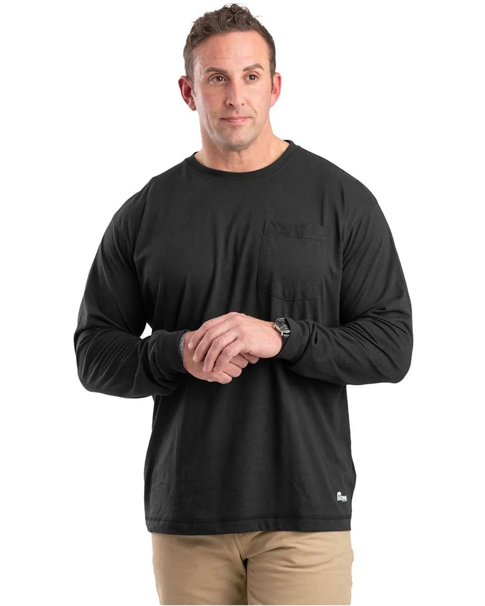 Berne Apparel BSM39 Men's Performance Long Sleeve Pocket T-Shirt — blank long sleeve tee, front view