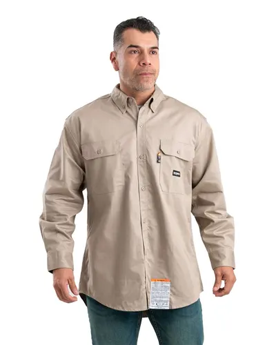 Berne Apparel FRSH10 Men's Flame-Resistant Button-Down Work Shirt — blank woven shirt, front view