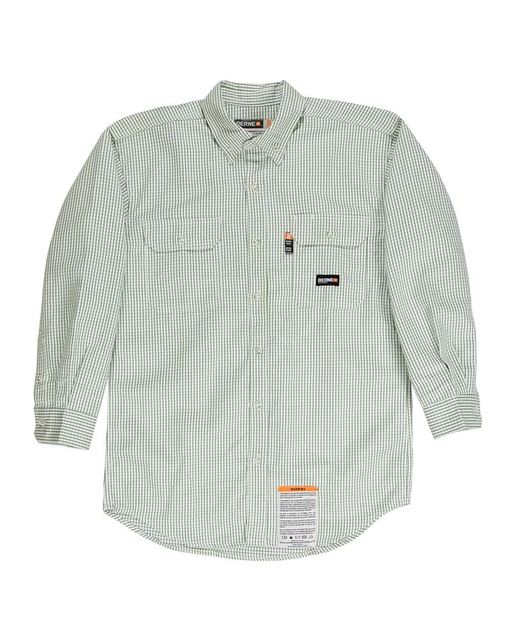 Berne Apparel FRSH21T Men's Tall Flame-Resistant Down Plaid Work Shirt — blank garment, front view