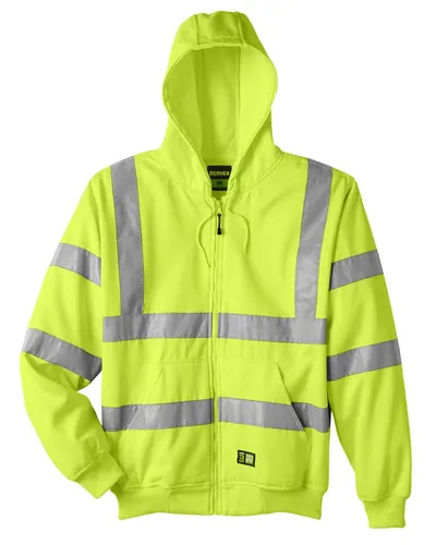 Berne Apparel HVF021 Men's Berne Hi-Vis Class 3 Lined Hooded Sweatshirt — blank hooded sweatshirt, front view