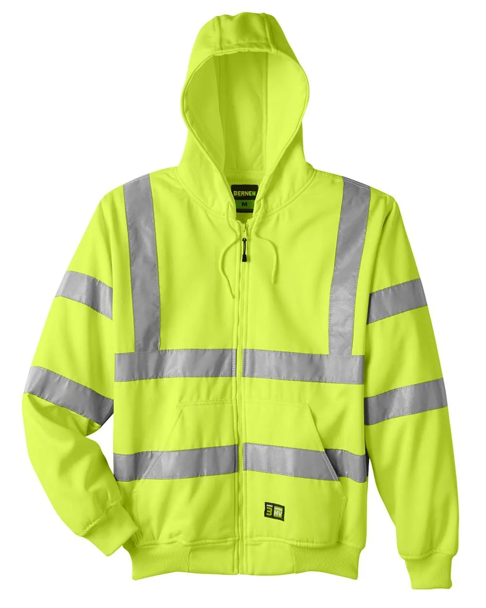 Berne Apparel HVF021 Men's Berne Hi-Vis Class 3 Lined Hooded Sweatshirt — blank hooded sweatshirt, front view