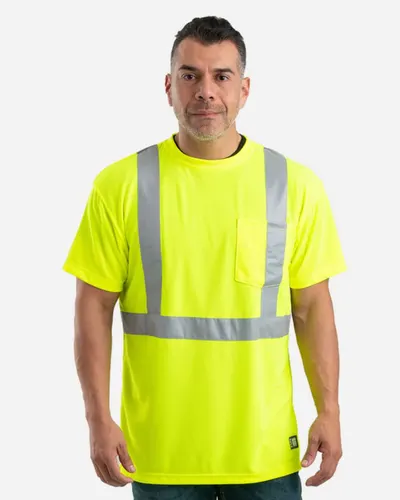 Berne Apparel HVK012 Men's Hi-Vis Class 2 Performance Pocket T-Shirt — blank t-shirt, front view