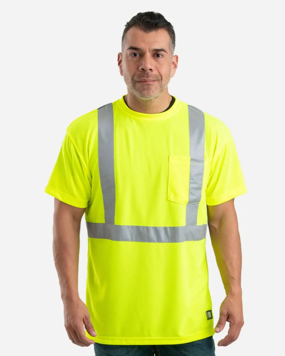 Berne Apparel HVK012 Men's Hi-Vis Class 2 Performance Pocket T-Shirt — blank t-shirt, front view