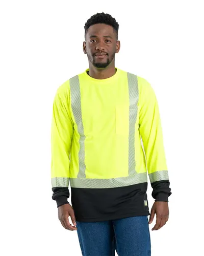 Berne Apparel HVK018 Men's Hi-Vis Class 3 Color Blocked T-Shirt — blank t-shirt, front view