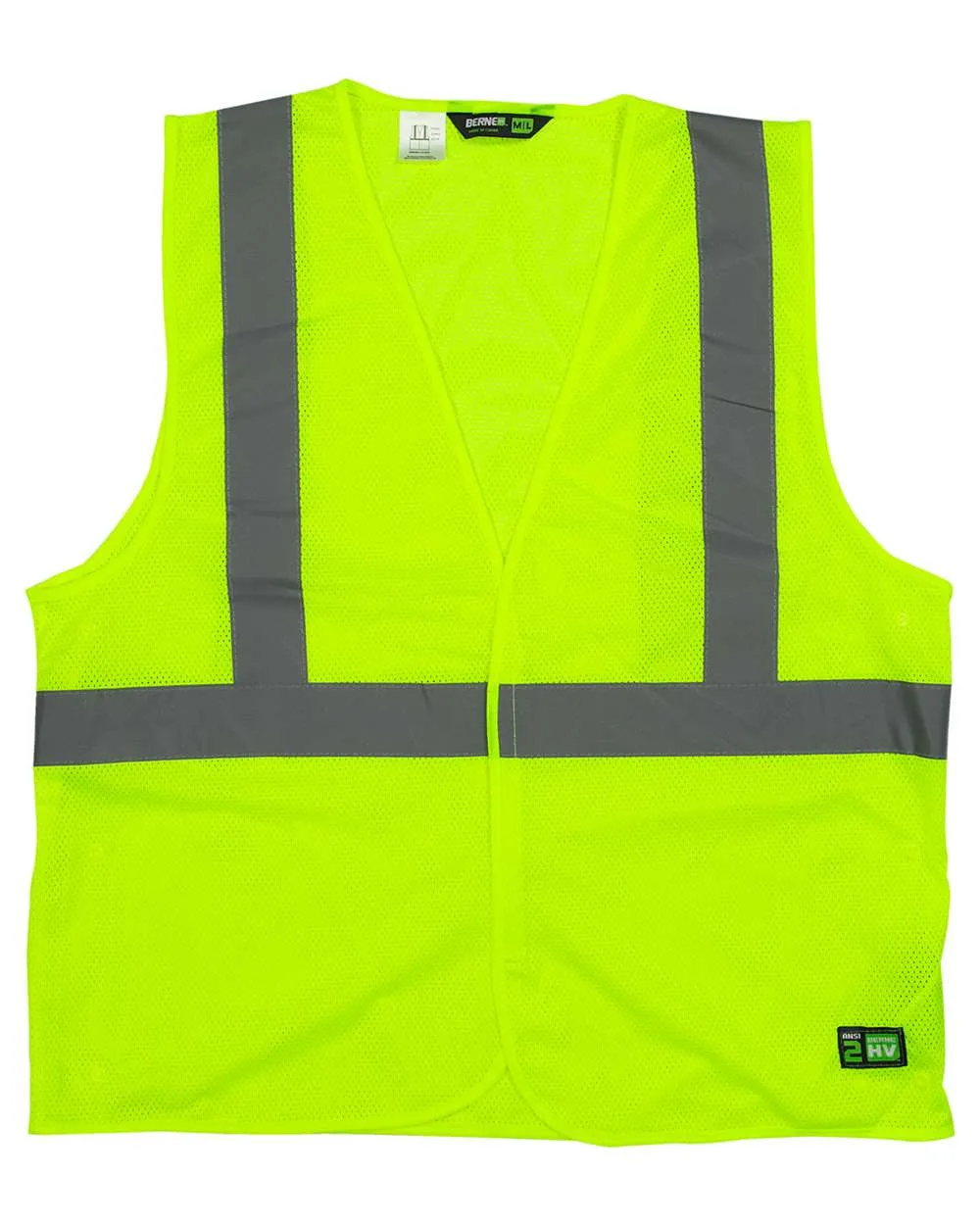 Berne Apparel HVV042 Men's Hi-Vis Class 2 Economy Vest — blank jacket, front view