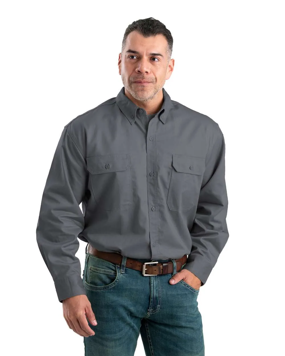 Berne Apparel SH21 Men's Utility Lightweight Canvas Woven Dress Shirt — blank woven shirt, front view