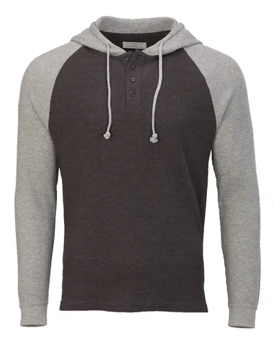 Boxercraft BM3702 Unisex Waffle Knit Pullover Hooded Long Sleeve T-Shirt — blank hooded sweatshirt, front view