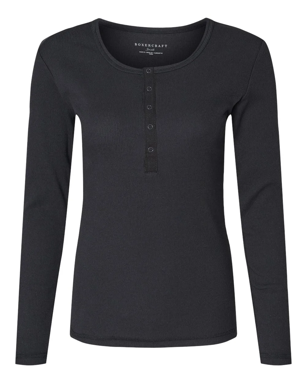 Boxercraft BW2402 Women's Harper Long Sleeve Henley — blank garment, front view