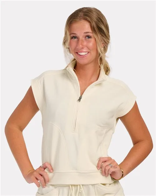 Boxercraft BW2407 Women's French Terry Half-Zip Short Sleeve Sweatshirt — blank crewneck sweatshirt, front view