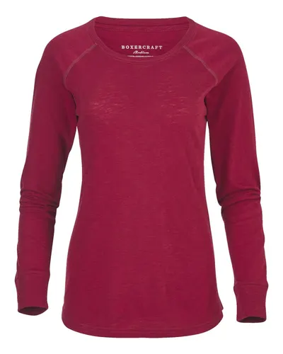 Boxercraft BW3166 Women's Solid Preppy Patch Long Sleeve T-Shirt — blank long sleeve tee, front view