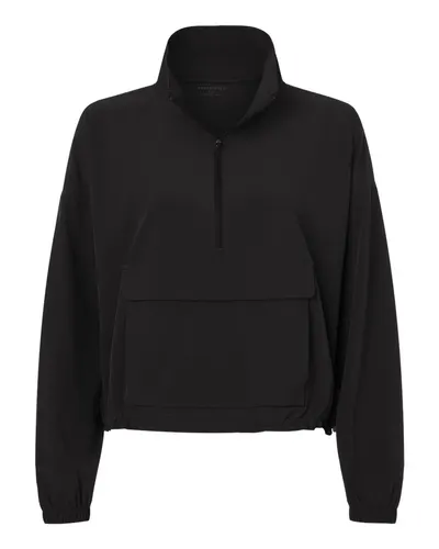 Boxercraft BW5204 Women's Stretch Woven Quarter-Zip Pullover — blank woven shirt, front view