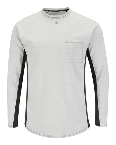 Bulwark MPS8 Men's Long Sleeve FR Two-Tone Base Layer with Concealed Chest Pocket - EXCEL FR — blank garment, front view