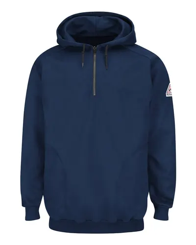 Bulwark SEH8 Men's Flame Resistant Quarter-Zip Hooded Sweatshirt — blank hooded sweatshirt, front view